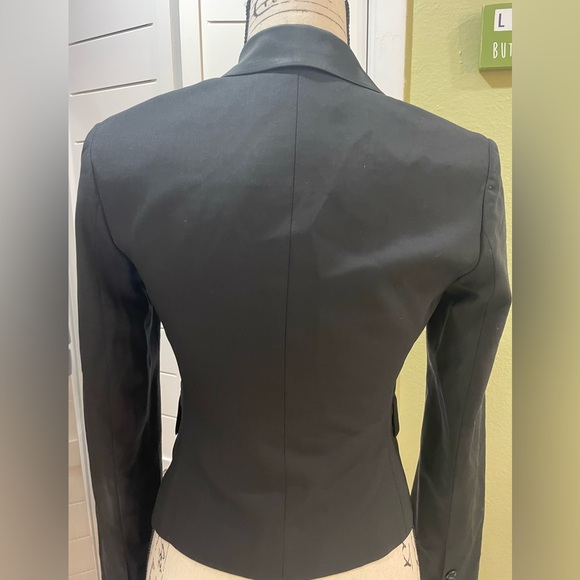 BCBGMaxAzria Tux Style Wool Cropped Blazer Built in Vest Black Shimmer Jacket XS - Picture 15 of 16